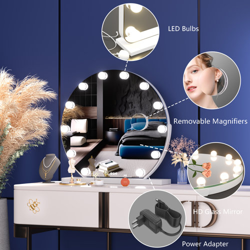 Ebern Designs Mershon Round LED Metal Dresser Mirror & Reviews Wayfair